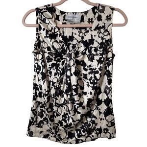 Sz 40 Md Yves Saint Laurent YSL 100% Silk Abstract Tank Top Black White Designer